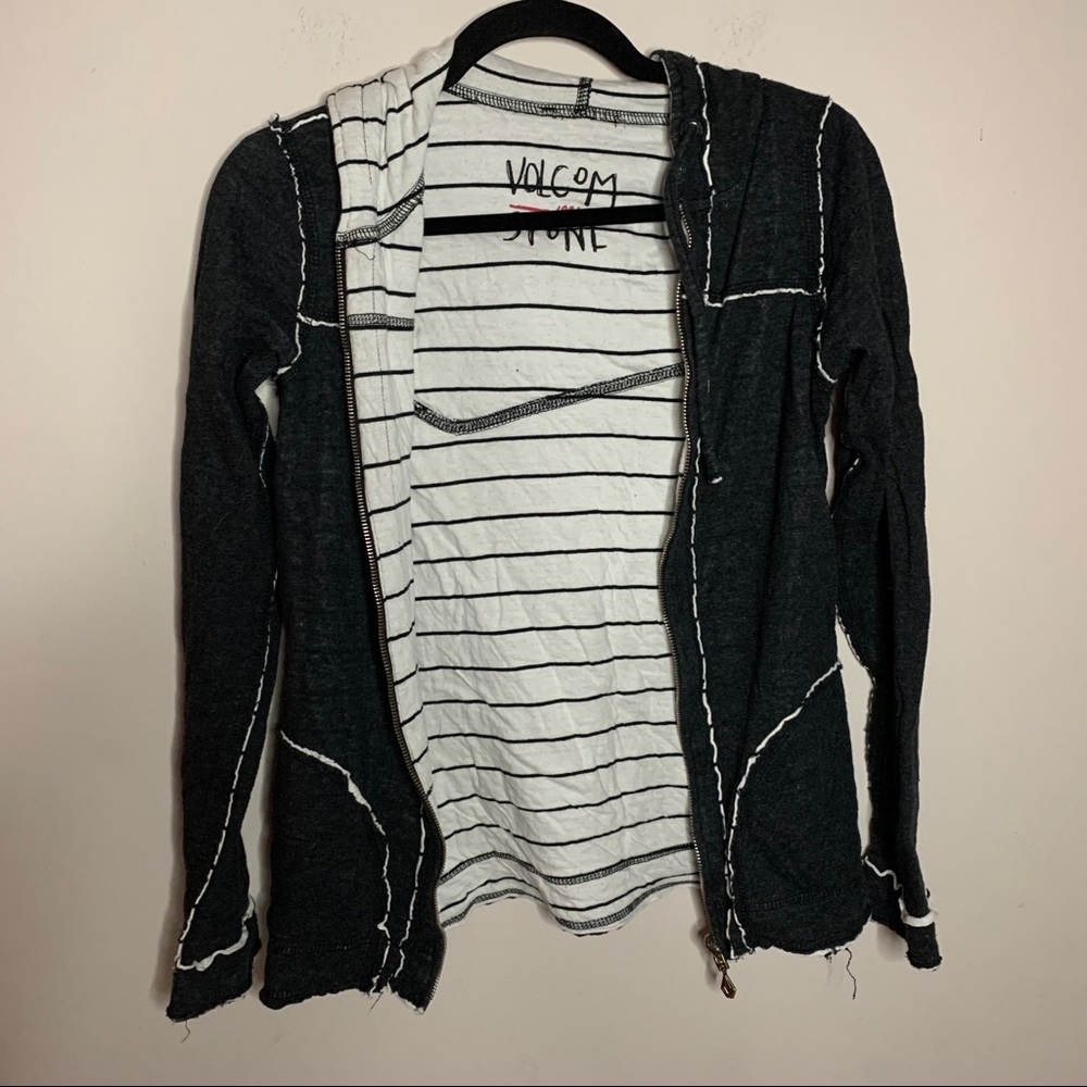 Volcom Black White Stripe Reversible Hooded Jacket